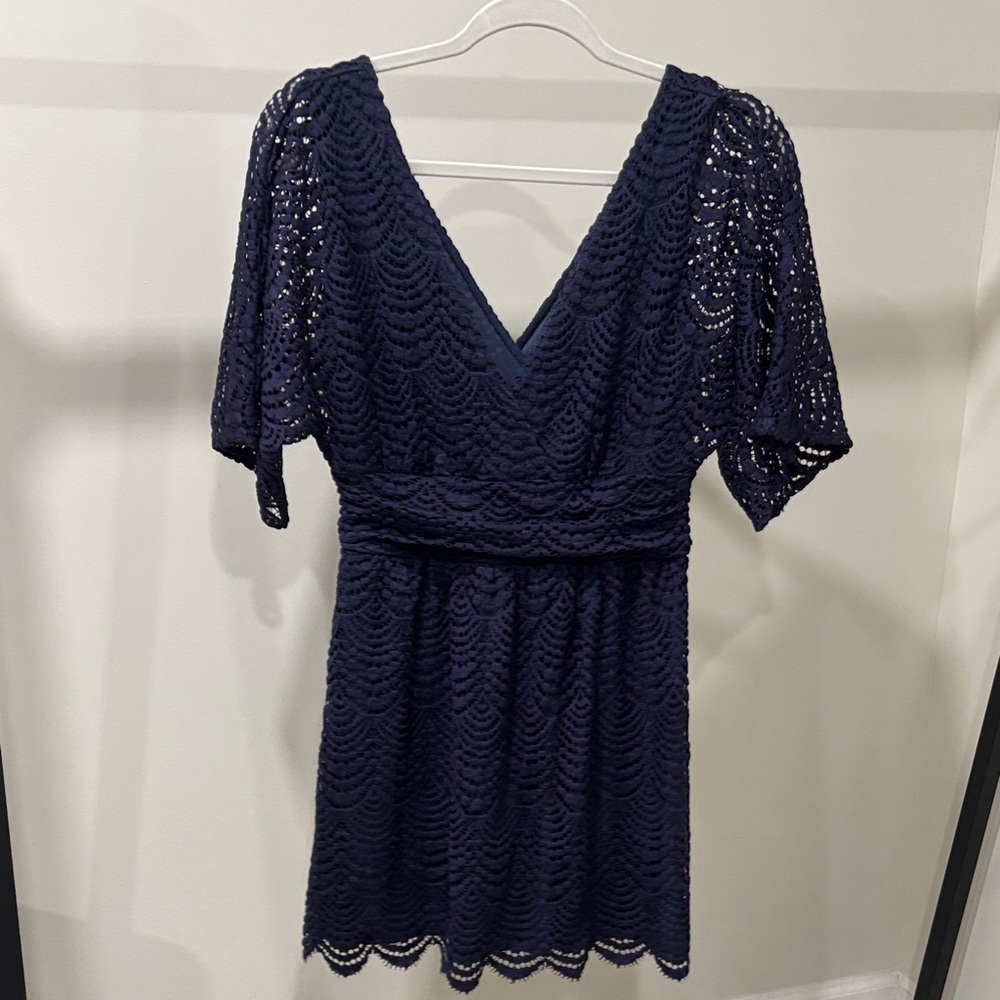 Lilly Pulitzer Navy Scalloped Lace Parigi Romper